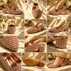 Women's Rose Gold Pearl Embellished Slingback Block Heel Sandals Party Shoes