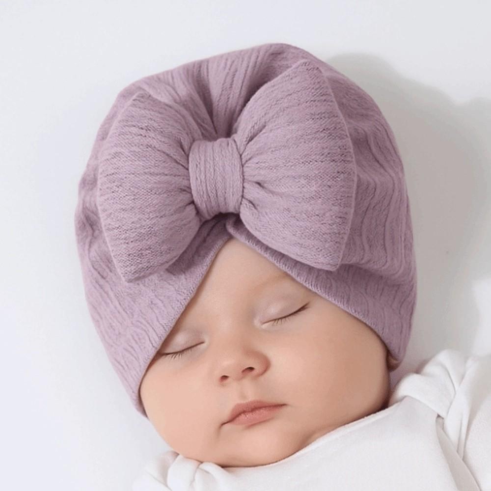 Cotton Knit Baby Hat Socks Set 0-12 Months Newborn Turban Hat Baby Bow Fetal Cap Home/Outdoor