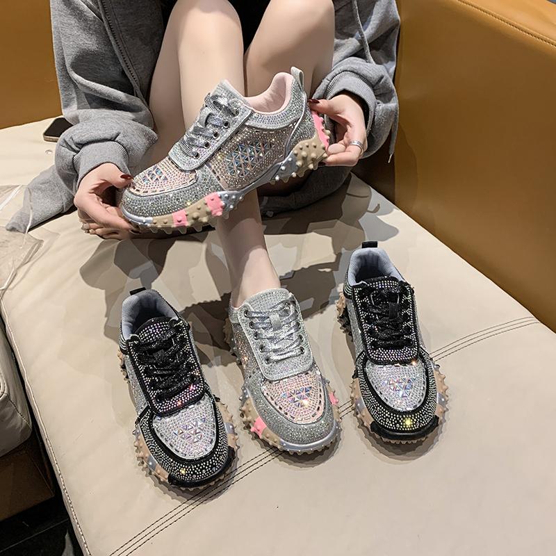 Fashion Women's Sport Shoes Crystal Sneakers Casual Flats Platform Shoes Woman 2025 Designer Brand Hiking Running Shoes Mujer Sandalias