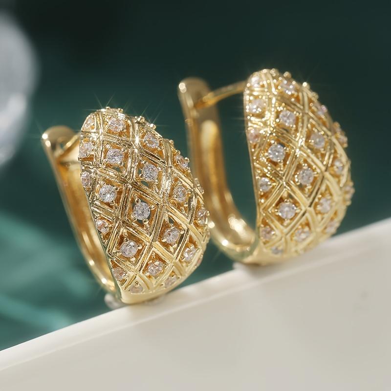 Elegant Gold Color Hoop Earrings with Zirconia - French Style for Weddings Formal Events Wedding Jewelry