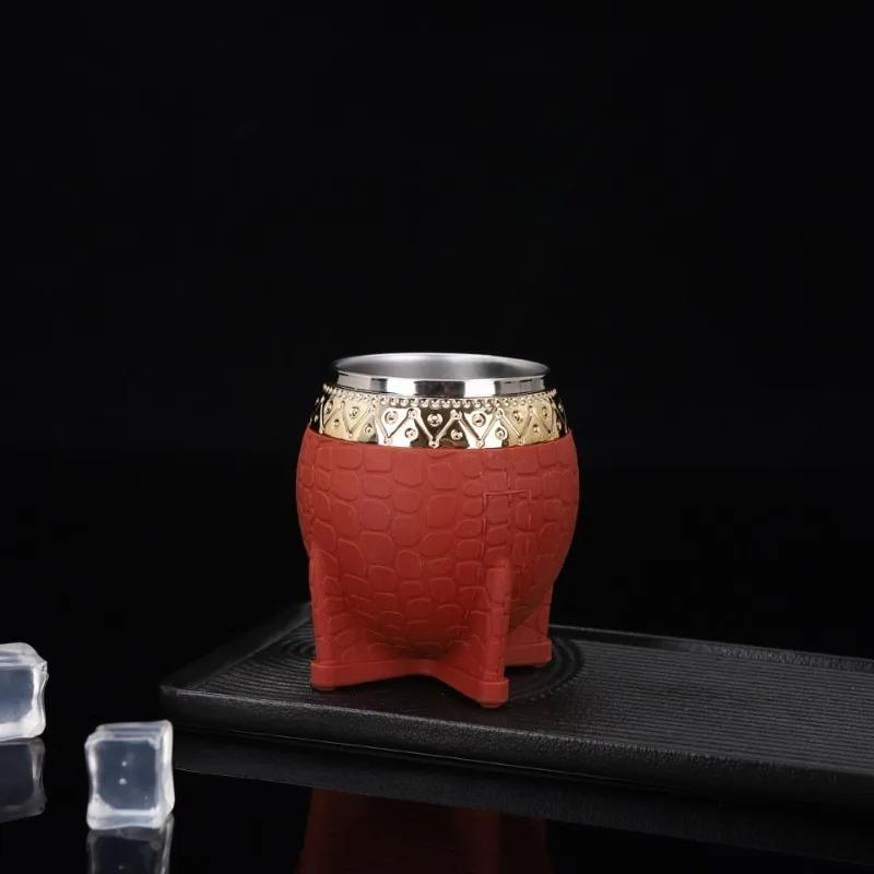 Tazza Mate a Doppio Strato in Acciaio Inossidabile con Cannuccia Cucchiaino Texture Guscio d'Uovo Tazze con Fondo Piatto Tazze Creative da Cucina Bicchieri da Bevande