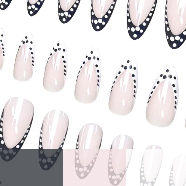 24 manicures, black and white contrasting colors, polka dots, French small fragrant style, nude long almonds, wearing armor wholesale