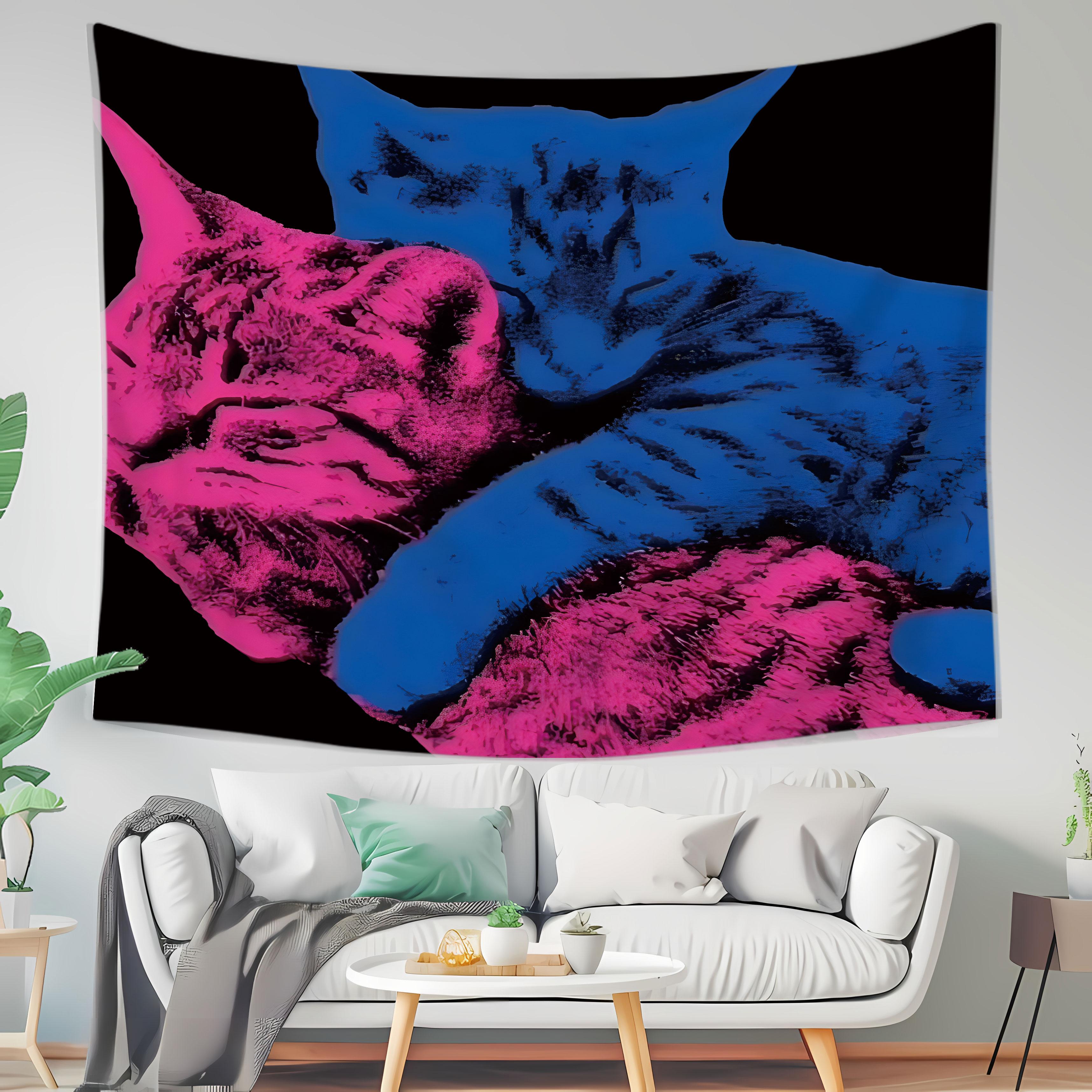 

Pink And Blue Cat Wall Tapestry Pop Art Style Colorful Design Animal Decor Boho Bedroom Aesthetic Modern Home Decor Trendy Gift 74x94cm(29x37in)