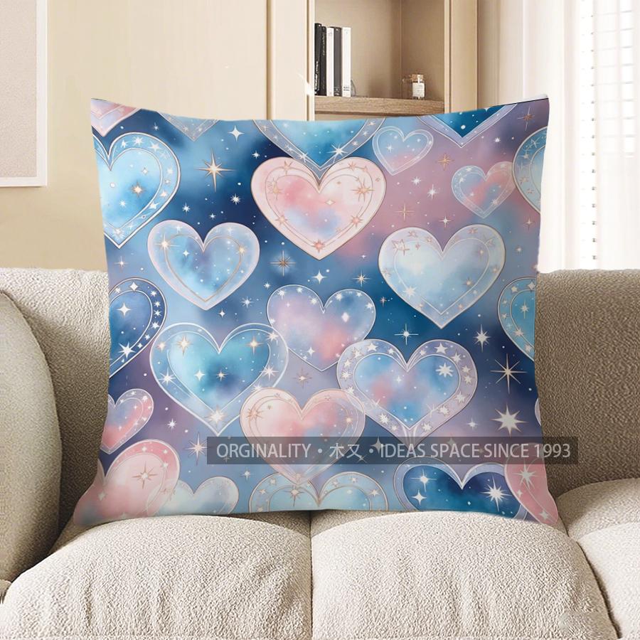 2D Galaxy Hearts Patterned Digital Print Pillow Covers Pattern Cushion Cover Suitable For Sofa Bedroom Car Pillow Cover