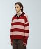 KNITTED Open Collar Striped Knit Red