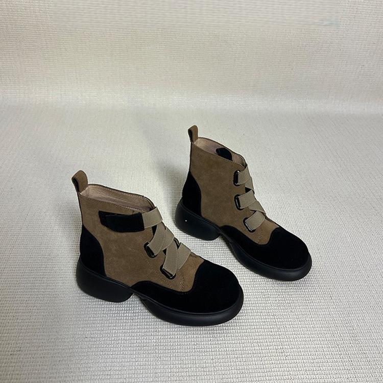 

Огромные красивые ретро универсальные короткие ботинки женские 2025 новые супер огонь цветовая гамма круглый носок липучка на высокой толстой подошве ботинки Мартин 40 хаки