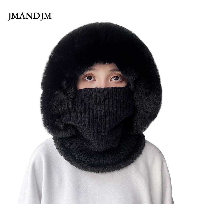 Winter Twist Pattern Knitted Hat, Velvet Warm Scarf, Integrated Pullover Hat, Cold-proof Wool Hat, Women