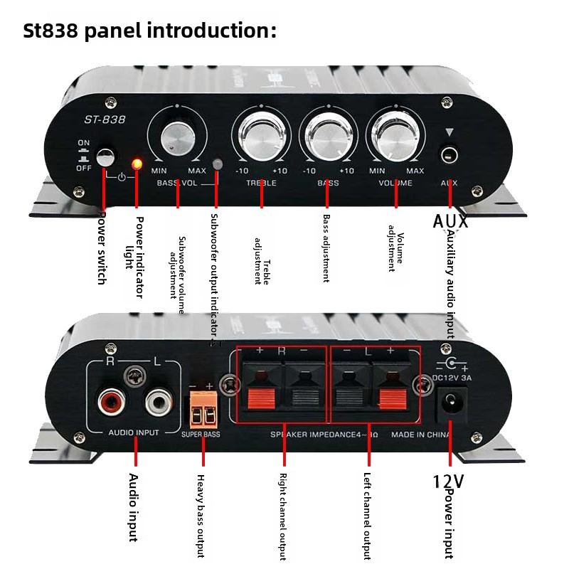 12V Car Power Amplifier, Subwoofer Power Amplifier Household 2.1 Channel Power Amplifier Ultra Bass