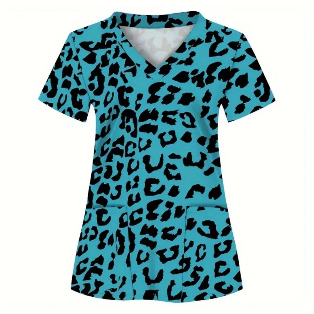 Women's Medical Uniforms Cartoon Pattern Print Dental Nursing Tops Fashion V-Neck Short Sleeve Vet Spa Clinical Uniform Woman