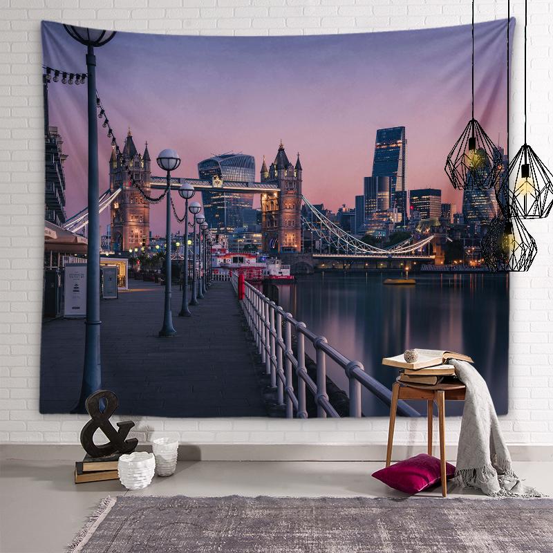 Scenic Spots City Building Night Scene Tapestry Muslim Tapestry Lighting Aesthetics Tapestry Living Room Room Home Decoration