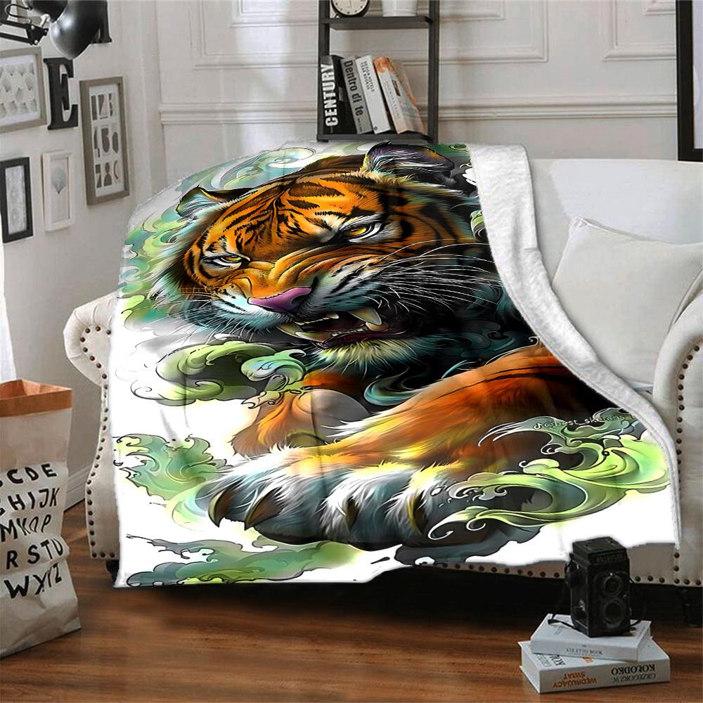 1PC Tiger Illustration Art Blanket - Soft Warm All-Season Throw for Sofa, Bed, Car, Office, Throw For Sofa Yy250916103