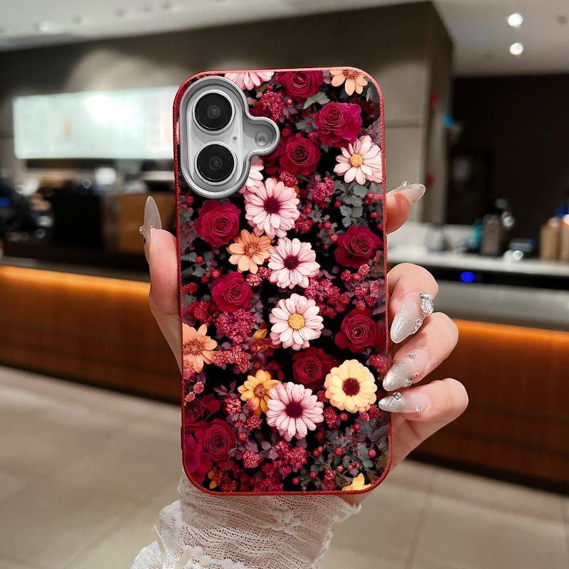 Ink Flower Design Leather Texture TPU Phone Case For iPhone 17 16 Pro Max 15 14 13 Pro Max 11 Anti Scratch Soft Silicone Cover