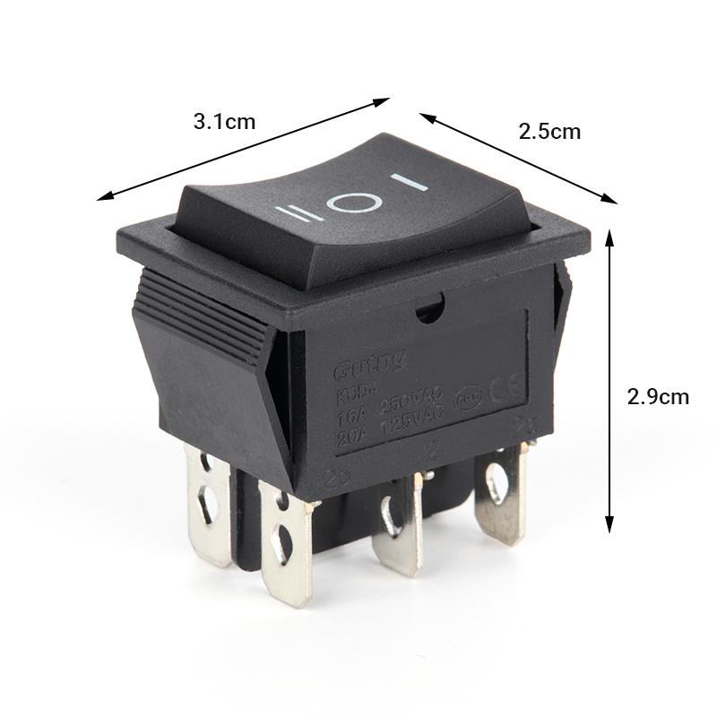 2PCS Rocker Switch 6 Pins 3 Position ON/Off/ON AC 20A/125V 16A/250V DPDT Car Boat Black Switch