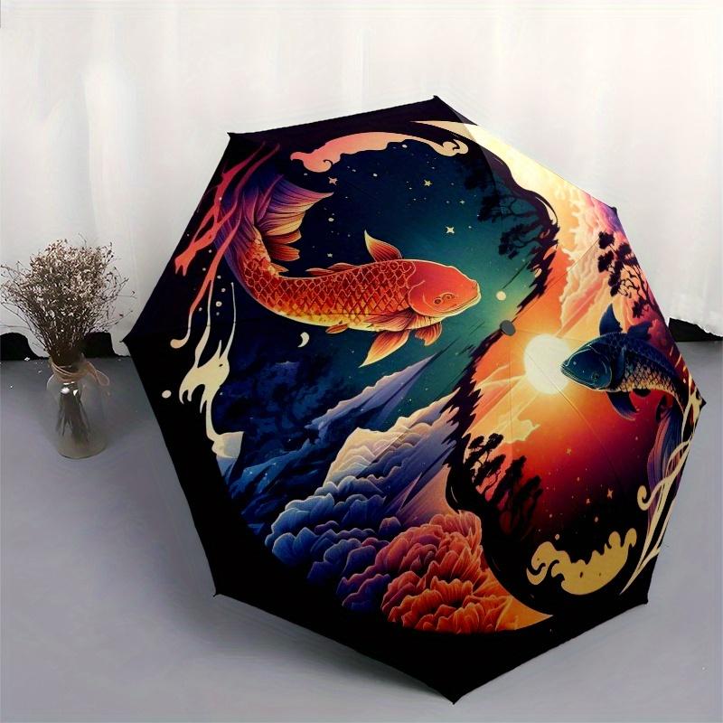 "Yin-Yang Fish Sunset Clouds Circular Art Print"Umbrella, Portable 3-Fold Compact Umbrella for Men & Women ES44