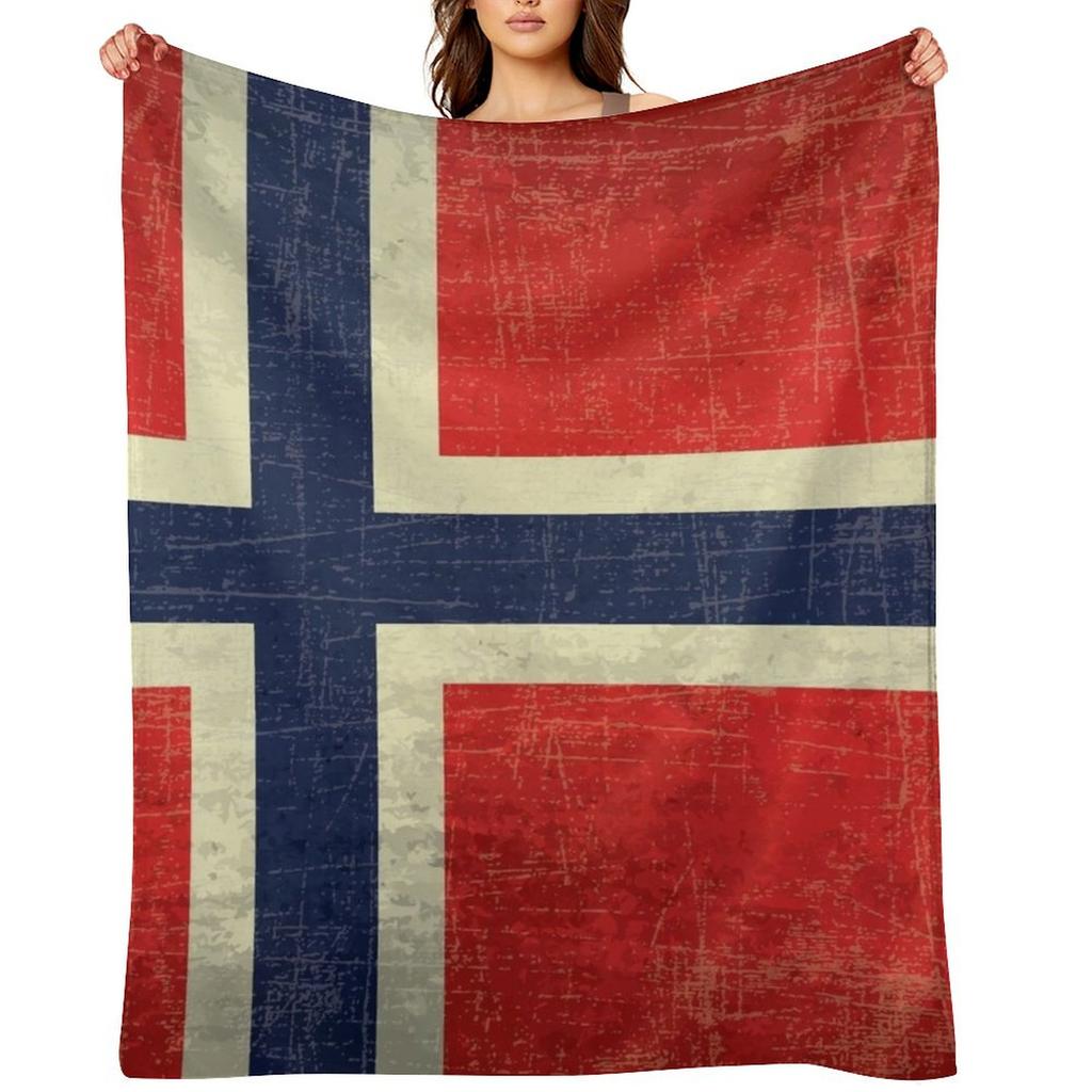 Vintage gealterte norwegische Flagge Überwurf Decken und Steppdecke Dünn für Sofa Decken