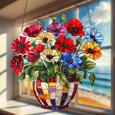 Рослини в горщиках Suncatcher Акриловий віконний підвісний орнамент Квітковий візерунок Suncatcher для