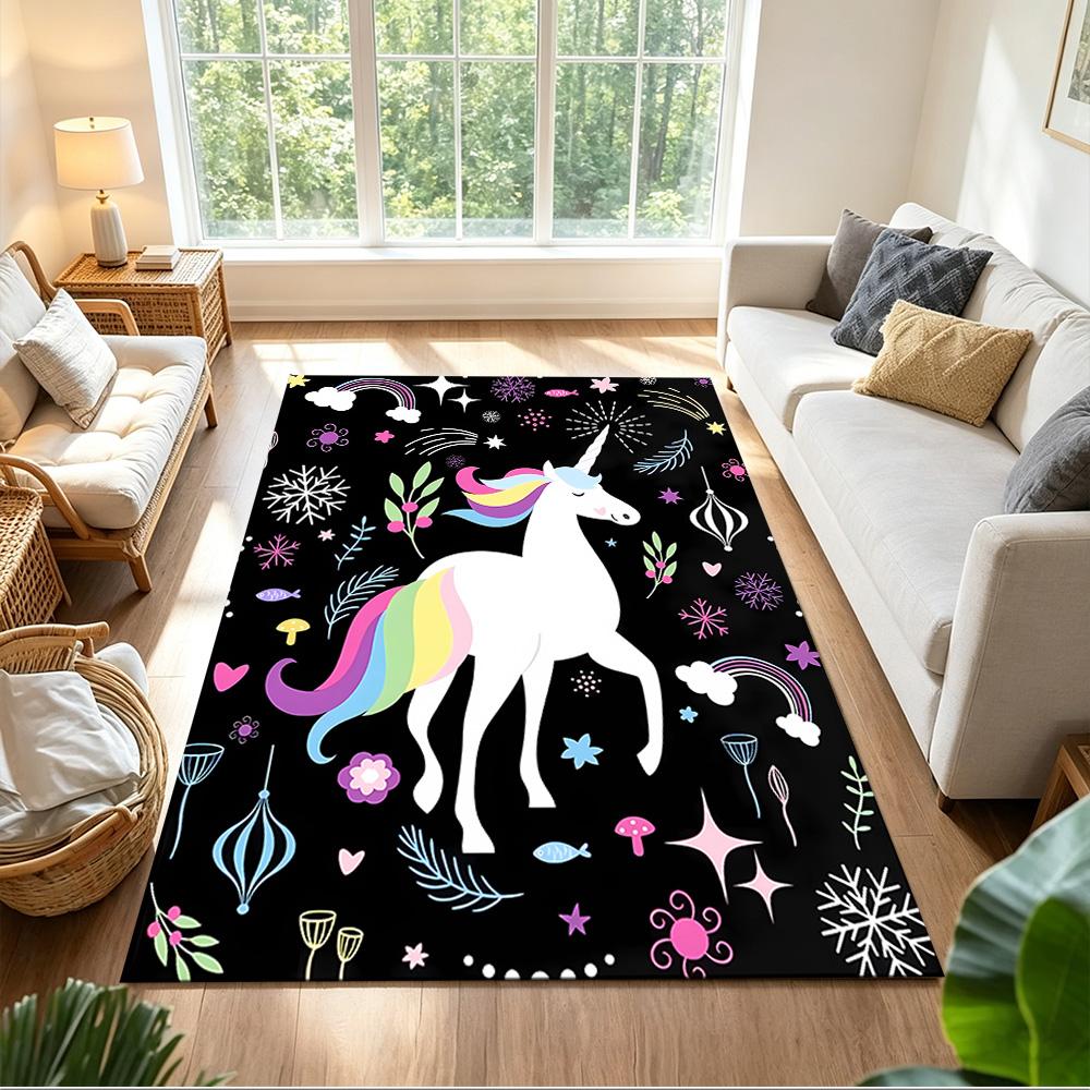 Moonlit Unicorn In Enchanted Forest Non-Slip Home Carpet Design for Office Decor Living Room Bedroom Gift