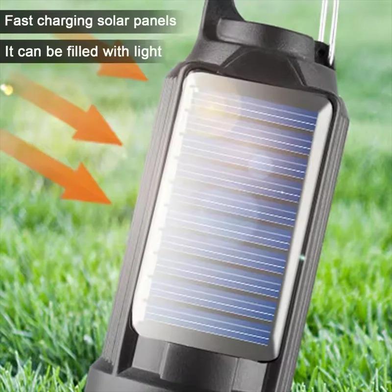 Solar Powered USB Rechargeable Camping Hanging Lamp Waterproof Portable Tent Light Bulb Outdoor Garden BBQ Party Decor Night Lighting
