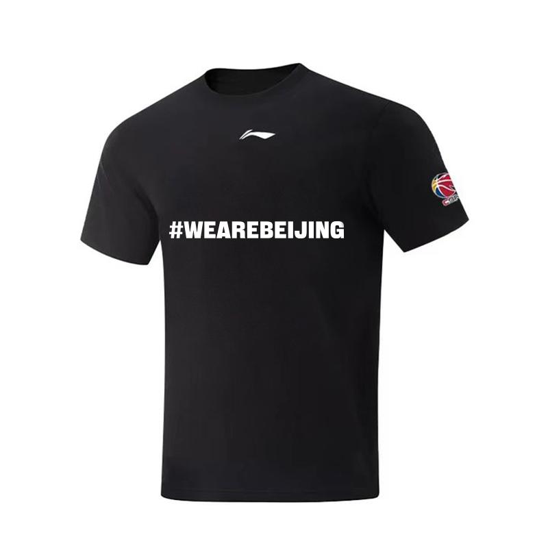 Li Ning T Shirts Unisex Black Crew Neck AHSVE61-1WEAREBEIJING 2XL