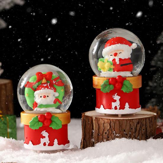 4.5/6.5CM Christmas Glowing Faux Crystal Ball Ornament LED Light-up Santa Claus Figurine Inside Clear Sphere Holiday Party Office Desktop Decoration