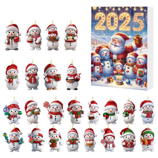 2025 Snømann Adventskalender 24-dagers Jule Nedtellingskalender Akryl Juletre Nedtelling Dekor for Barn