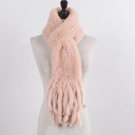 New Lady Knitted Real Rex Rabbit Fur Tassel Scarves Women Winter Warm Natural Rex Rabbit Fur Muffler Thick Knit Real Fur Scarf