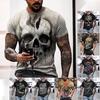 Herren Schwarzes Street Style T-Shirt 3D Gotisches Totenkopf Aufdruck Rundhals Kurzarm Halloween Mode Lässig Atmungsaktiv Sport