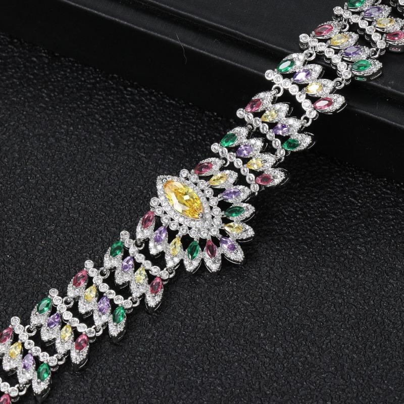 Colored Zircon Necklace Dress Dinner Full Diamond Collar Leaf Decoration Ladies Holiday Wear