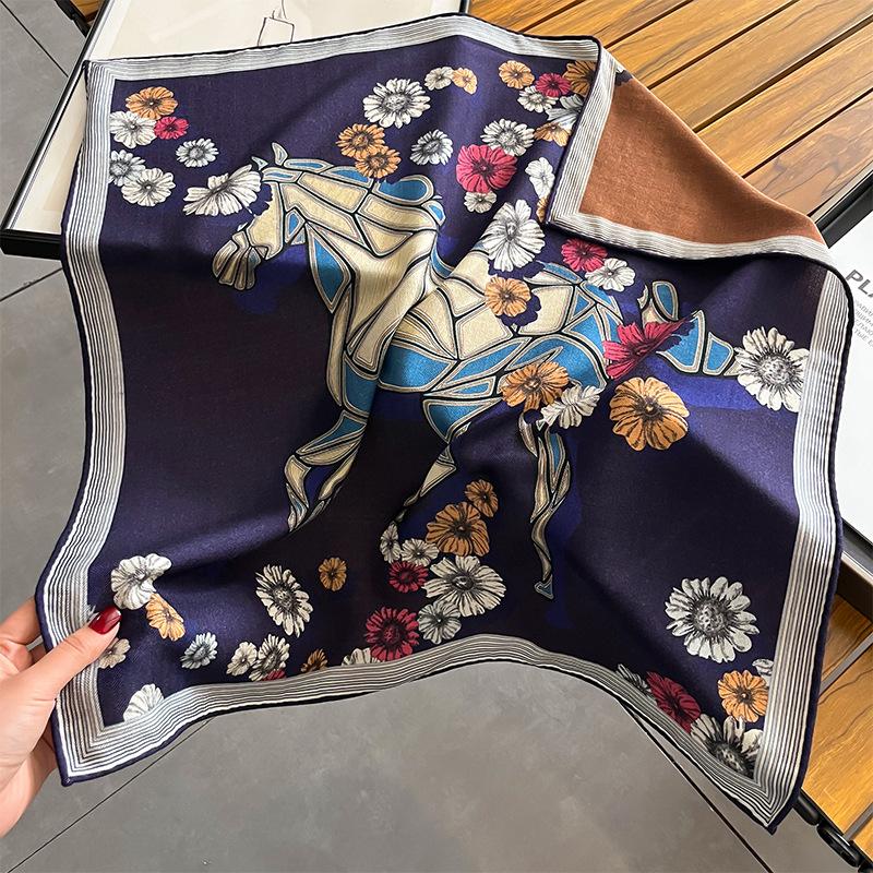 Spring, autumn and winter new high-end silk scarf women's fashion temperament printed shawl double-sided silk scarf