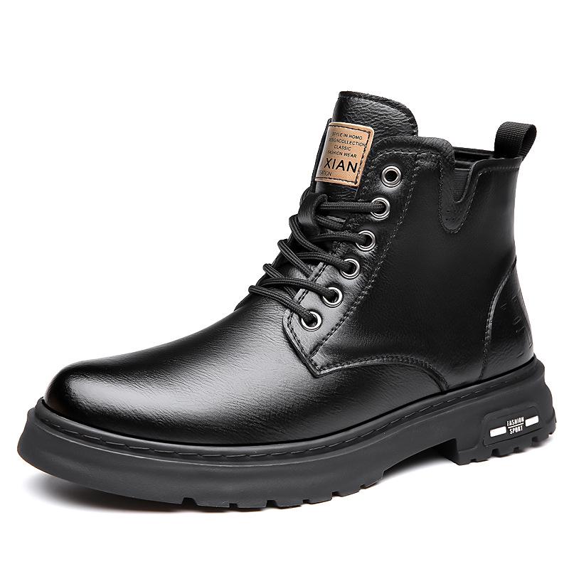 Men's Genuine Leather High-Top Retro Martin Boots with Thick Cotton Lining