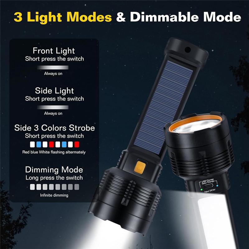 A03F-2 Pack LED Solar Rechargeable Flashlights For Home,Camping Hiking,Emergencies Adventures