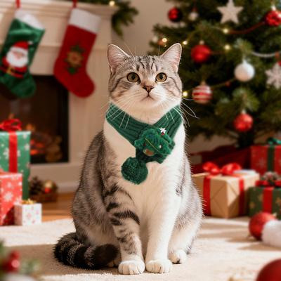 Christmas Pet Scarf Adjustable Size Snowman Santa Claus Xmas Tree Decor Festive Design Pet Cat Knitting Scarf Photo Prop