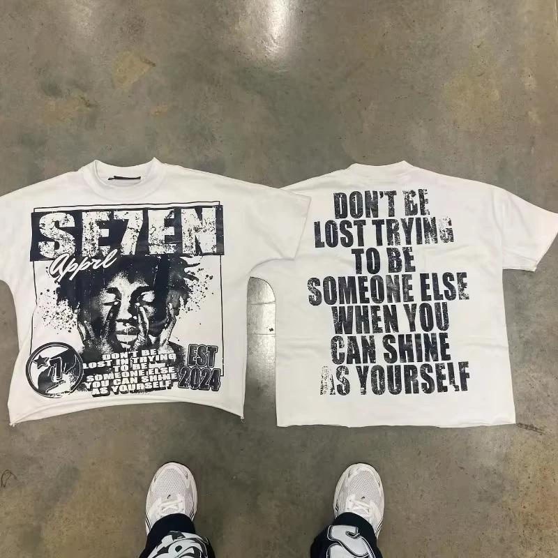 

Y2k Top Alphabet Print Street Harajuku Short Sleeve T-shirt Men 2025 American Retro Loose Top Couple Casual Oversized T-Shirt 4XL