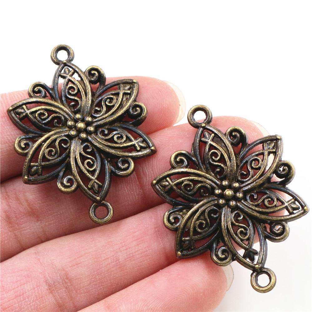 40x28mm 5pcs Antique Sliver and Bronze Plated  Flower Style Handmade Charms Pendant:DIY for bracelet necklace