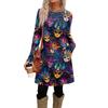 Modisches Damen-Kleid mit Rundhalsausschnitt, langen Ärmeln, Print, Tasche und Knöpfen, Freizeit