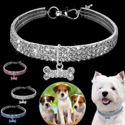 1Pc Luxury Dog Collar for Big Small Dog LuxuryGlitter Jeweled Bone Pendent Luxury Elastic Crystal Dog Collar Dog Accessories