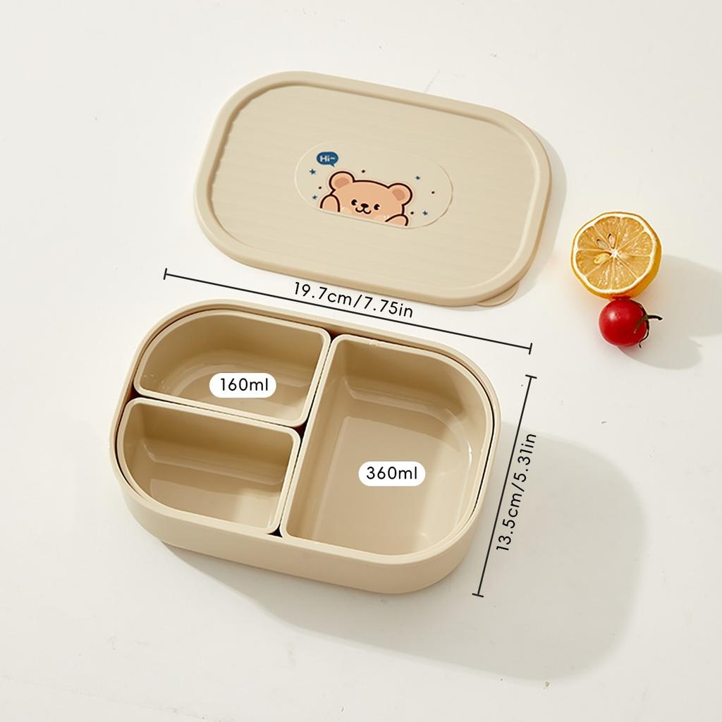 Cute Kids Bento Lunch Box Set Detachable 3 Compartment Plastic Meal Prep Food Storage Containers Microwavable Portable Snack Box