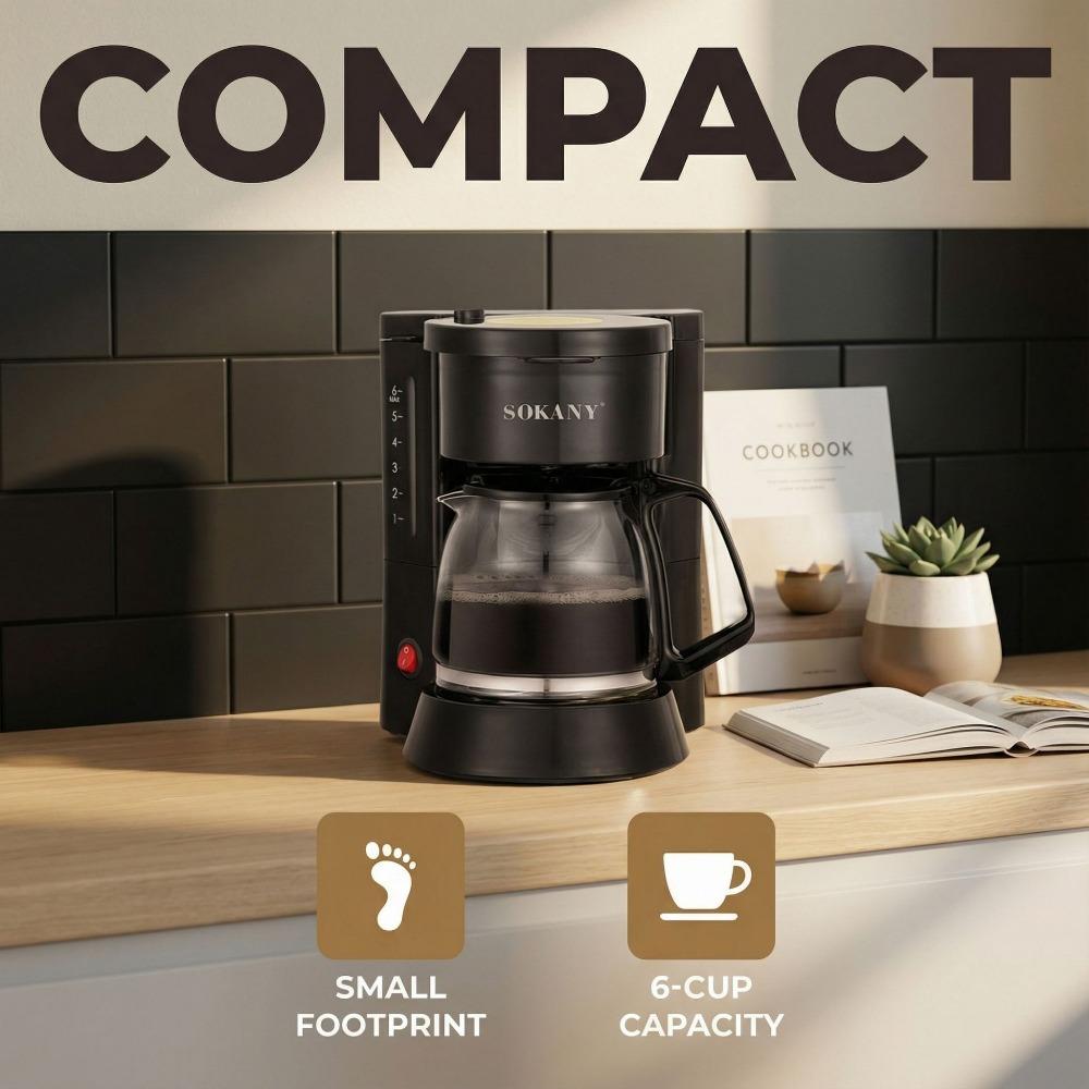 Kompakte 600ml Filterkaffeemaschine 6 Tassen Kapazität für den Heimgebrauch Inklusive Permanentfilter 450W