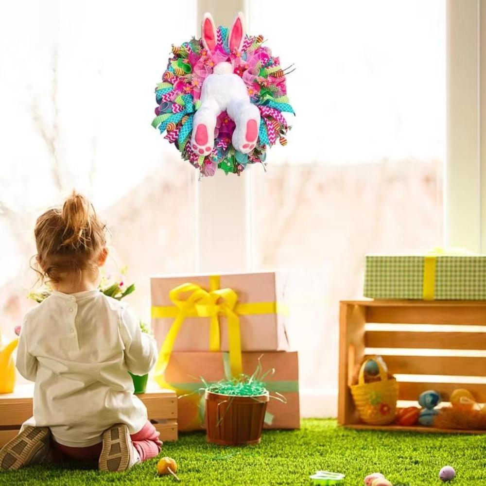 Hängande Dekor Dörrkransar Blommig Kanin Dörrskylt Hängande Ornament Påskfest Tillbehör
