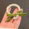Girl Hair Tie Flower Charm Velvet Bow Decor Soft Pleated Fabric High Elastic Rubber Band Hair Rope Travel Commuting Hair Accessories