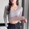 Lamb Wool Warm Top Women's Winter New Style Plus Fleece Thickened Inside with Autumn Clothing Elastic Slim-fit Undershirt Underwear Tide