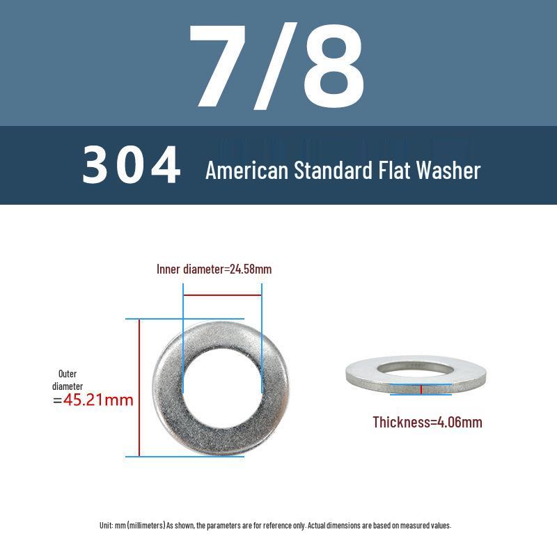 Yigu American 304 Stainless Steel Enlarged Thickened Washer 7/8" Hardware Screw Flat Round Piece