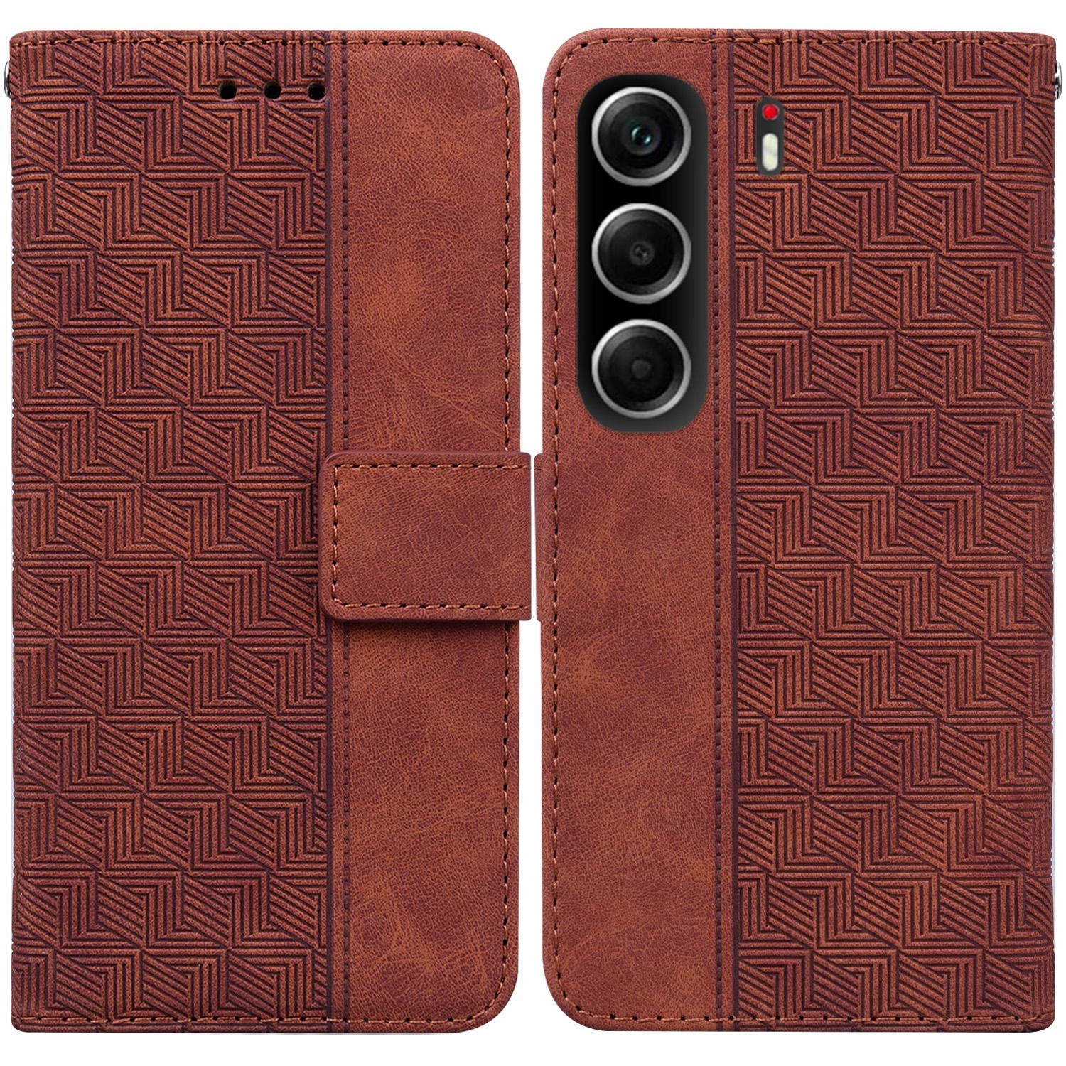 

Для TECNO Camon 40 4G Чехол Геометрический узор Кожаный кошелек Чехол для телефона с ремешком на запястье Brown