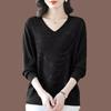 Maglione da donna con scollo a V Primavera Autunno Manica Lunga Ampio Morbido Delicato sulla Pelle Top a Maglia Pullover a Maglia con Strass