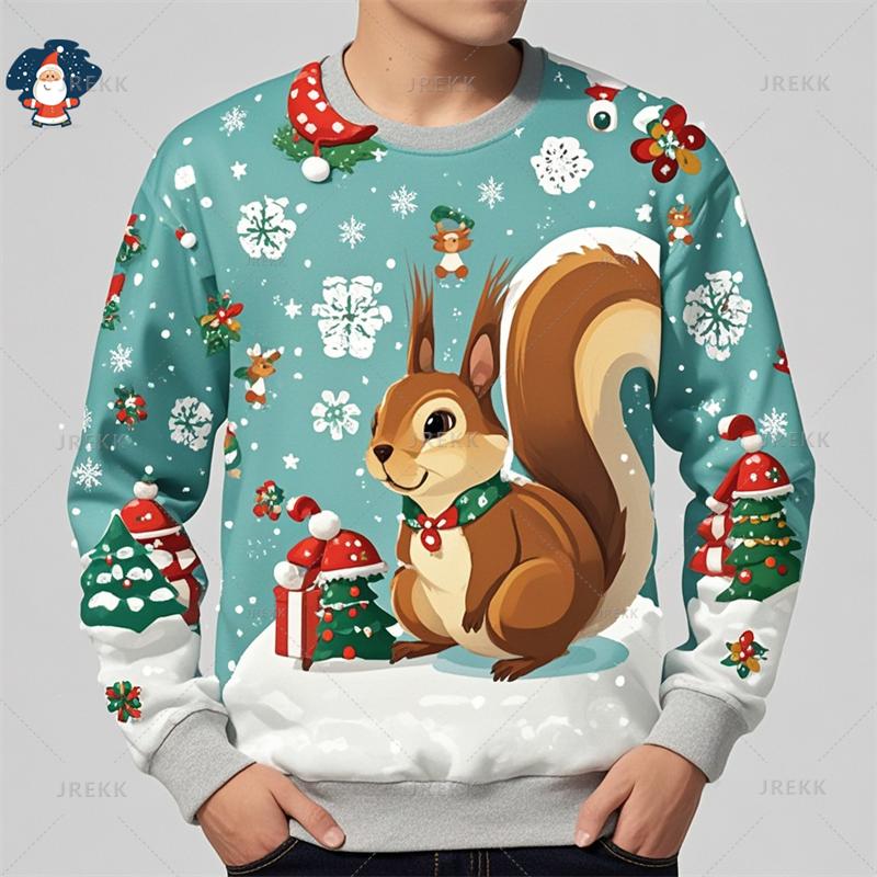 Funny Christmas 3D Printed Sweatshirts Cute Squirrels Graphic Ugly Christmas Sweater Christmas Jumpers Fashion Christmas Sweater