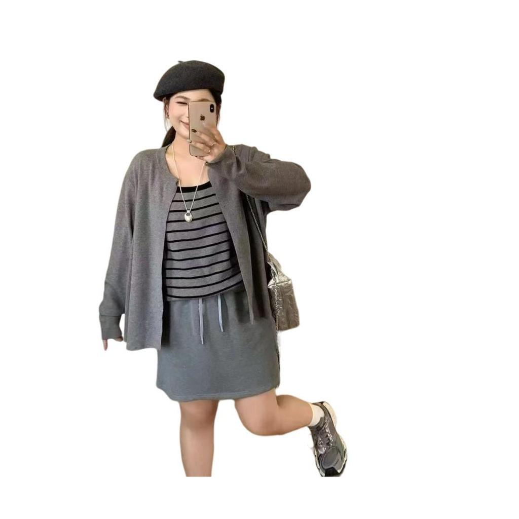 Korean College Style Striped Patchwork Two-Piece Women's Knitted Sweater