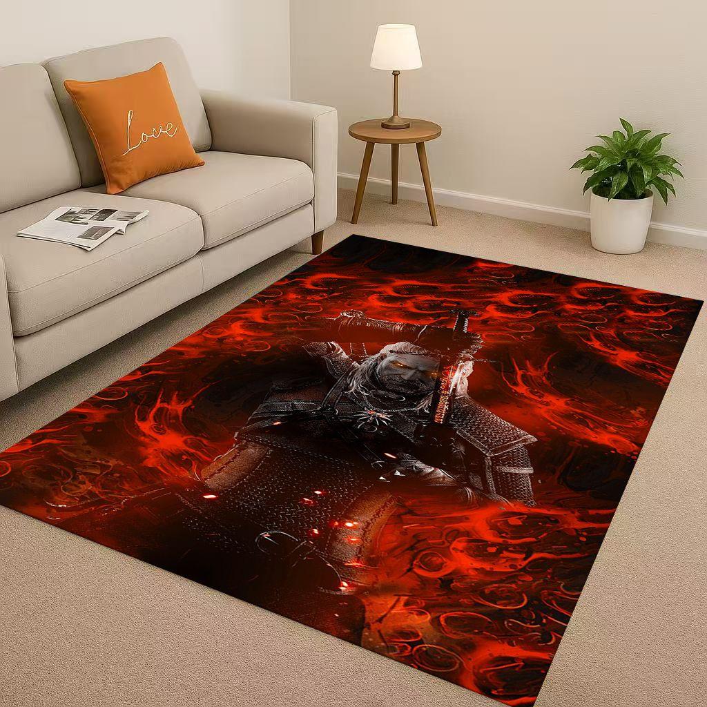3D The W-Witcher Game Geralt Gamer Cartoon Living Room Non-Slip Area Rug Carpet for Bedroom Playroom Sofa,Home Doormat Kid Gift