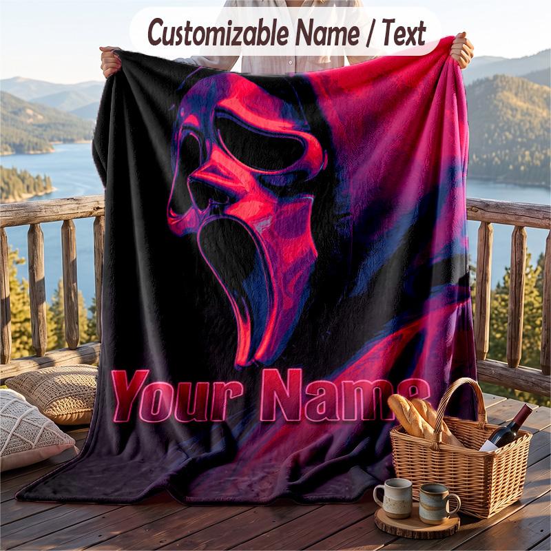 Custom Text Flannel Throw Blanket, Lightweight Cozy Bed Sofa BlanketScream Ghostface