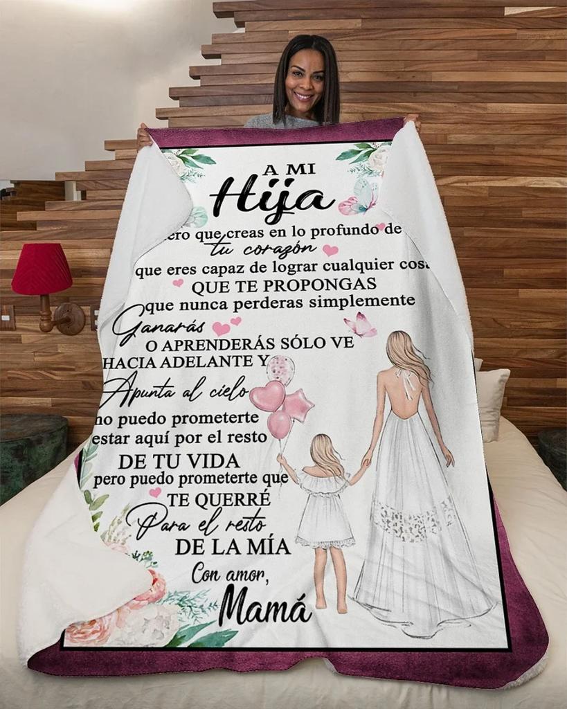 MI HIJA CON AMOR MAMA| Comfortable high-quality fleece Sherpa woven blanket