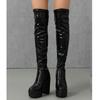 Fashion Eilyken Winter Soft Leather Women Over The Knee Boots Fashion Round Toe Square Platform Heels Shoes Sexy Long Booties